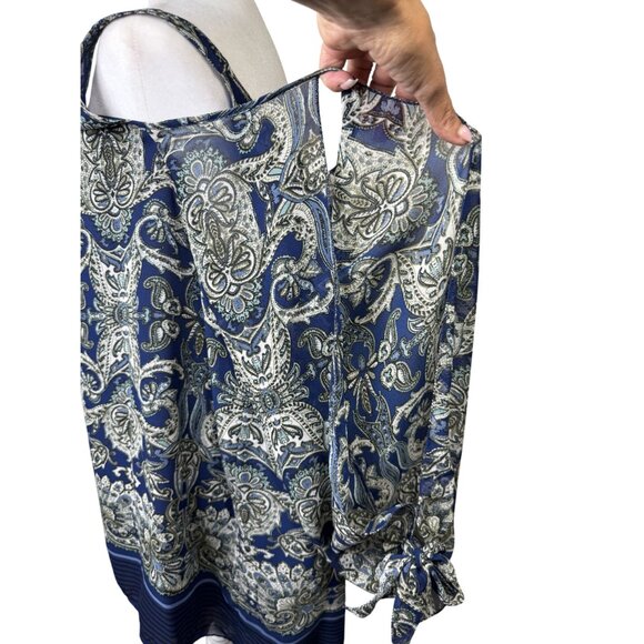 Max Studio Size 3 XL Womens Blouse Print Blue & White Paisley Cold Shoulder Top - Picture 6 of 14